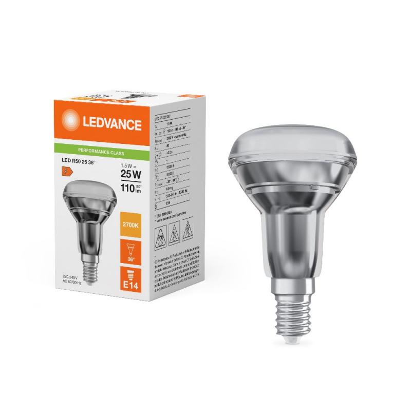 Ledvance E14 R50 Reflektorlampe 36° 1,5W wie 25W Strahler mit warmweißem Licht 2700K